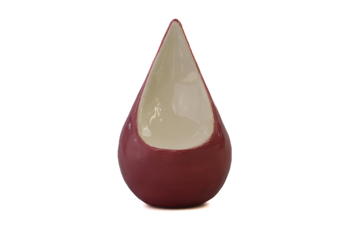 Handmade mini tear urn burgundy soft white Bordeaux