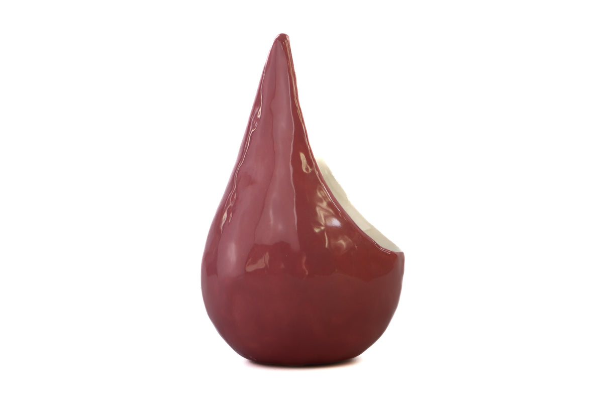 Handmade mini tear urn burgundy soft white Bordeaux