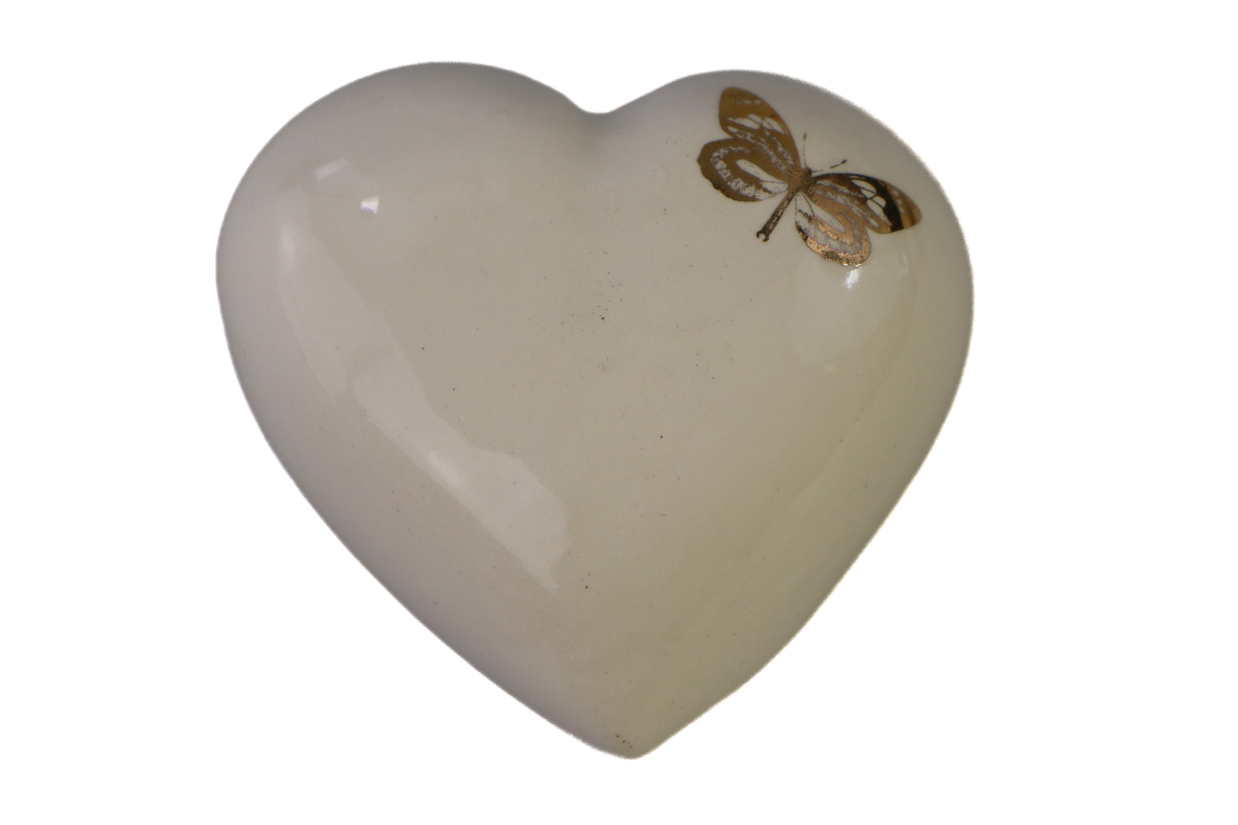 Mini heart urn white cream with gold butterfly Beige