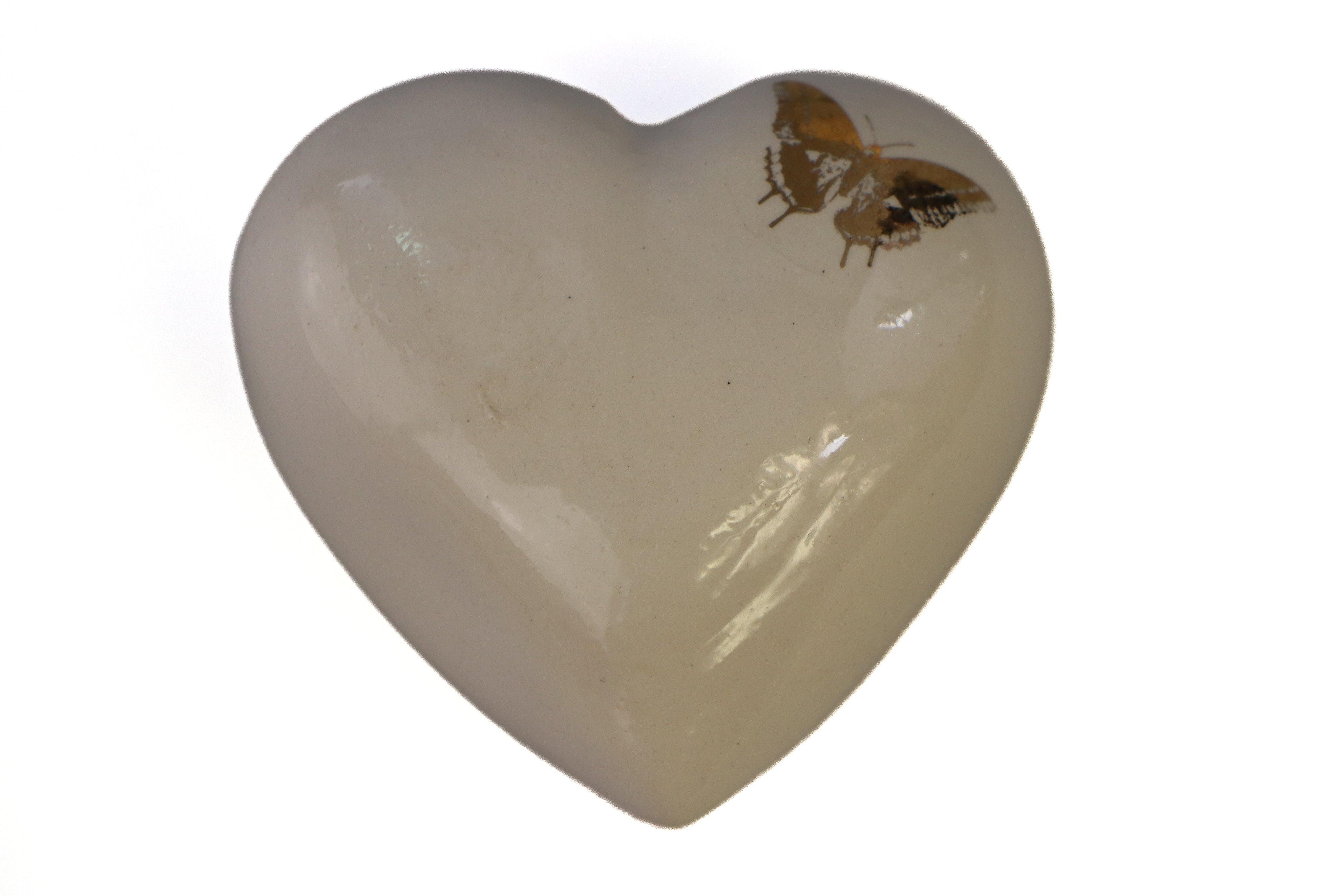 Mini heart urn white cream with gold butterfly Beige