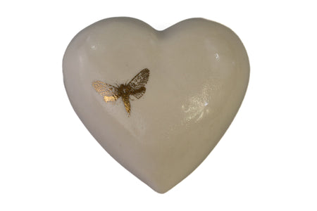 Mini heart urn white cream with gold butterfly Beige