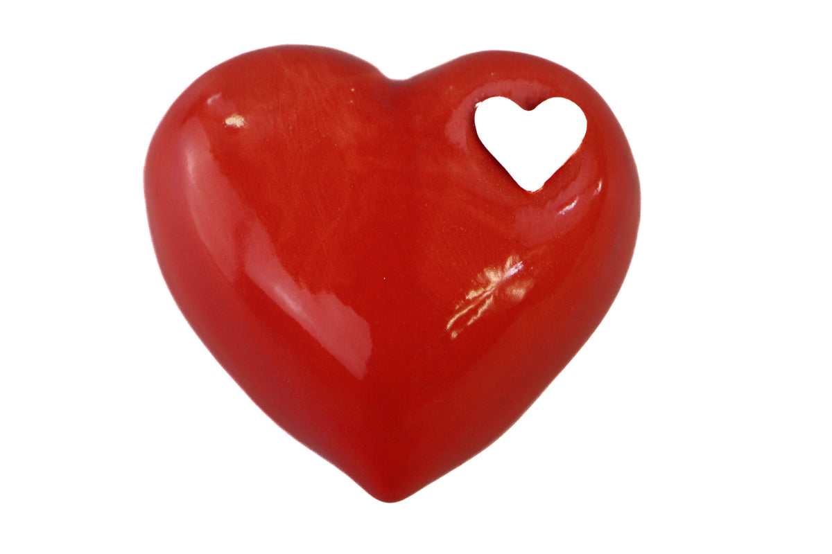 Red mini heart urn with white heart Red