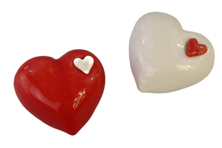 Red mini heart urn with white heart Red