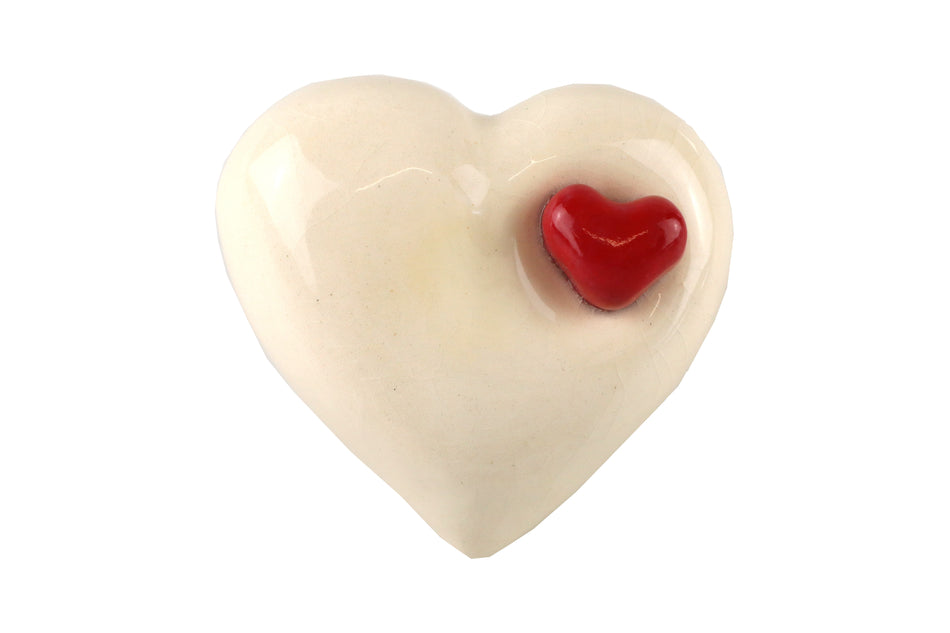 White mini heart urn with red heart Beige