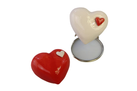 White mini heart urn with red heart Beige