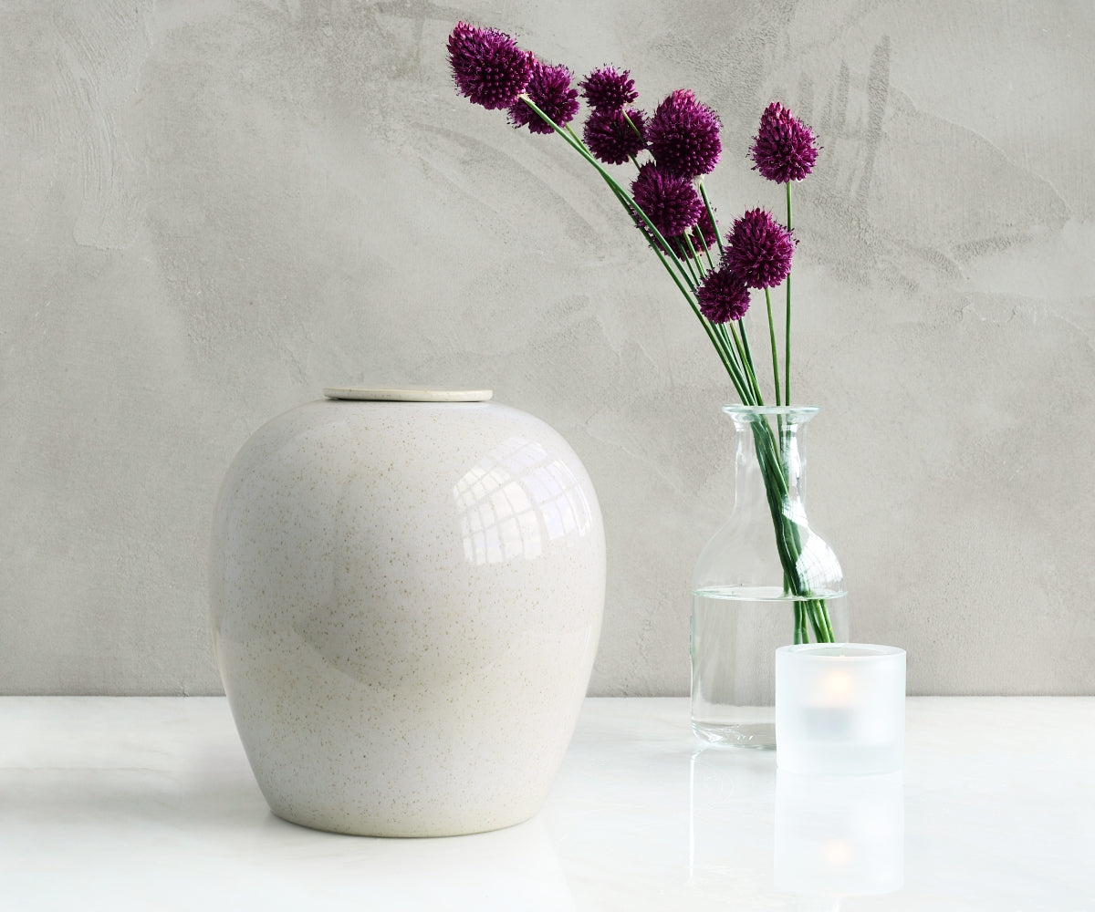 VERNO - handmade urn in white speckled ceramic White