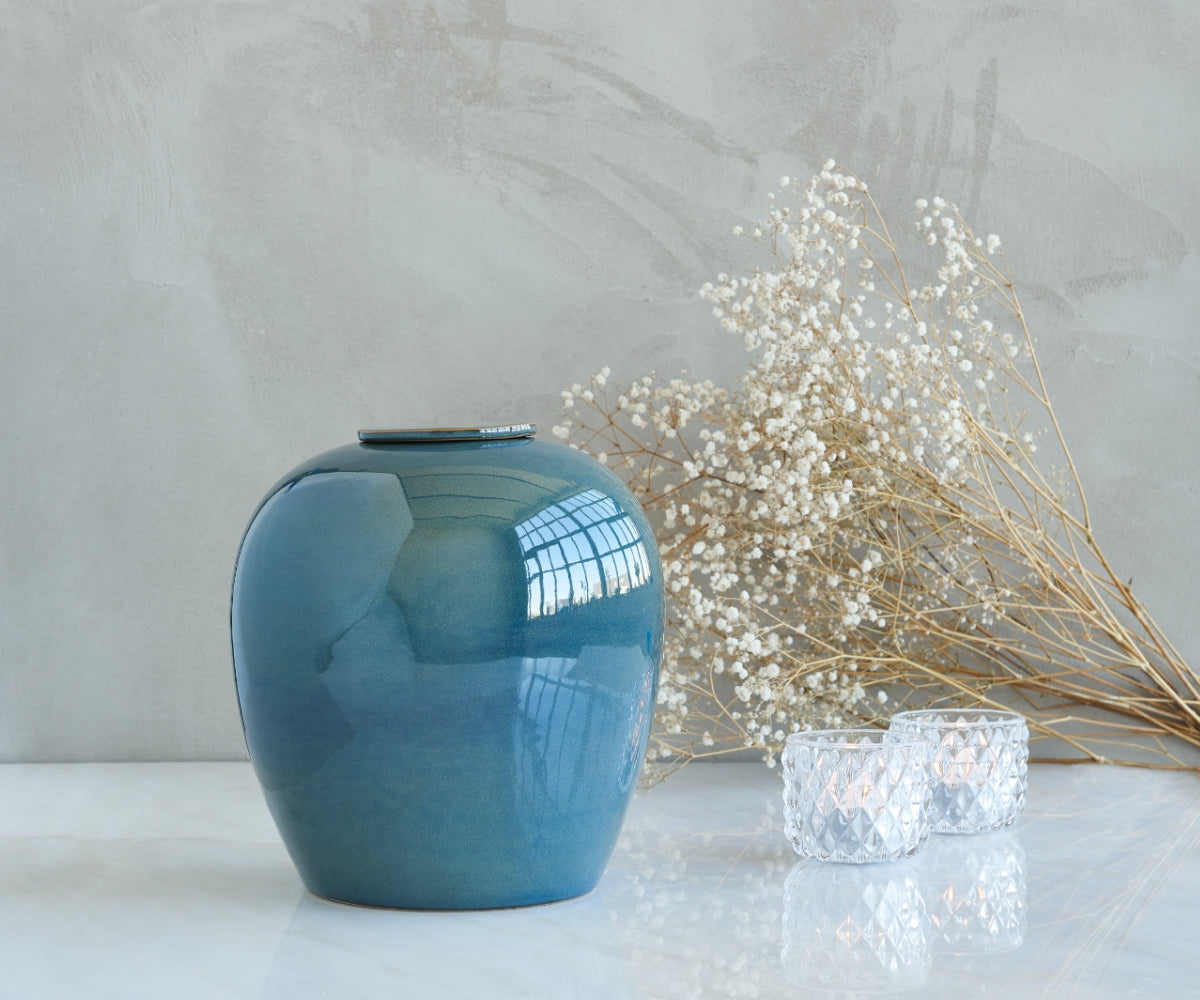 VERNO - handmade urn in green and blue ceramic Blue