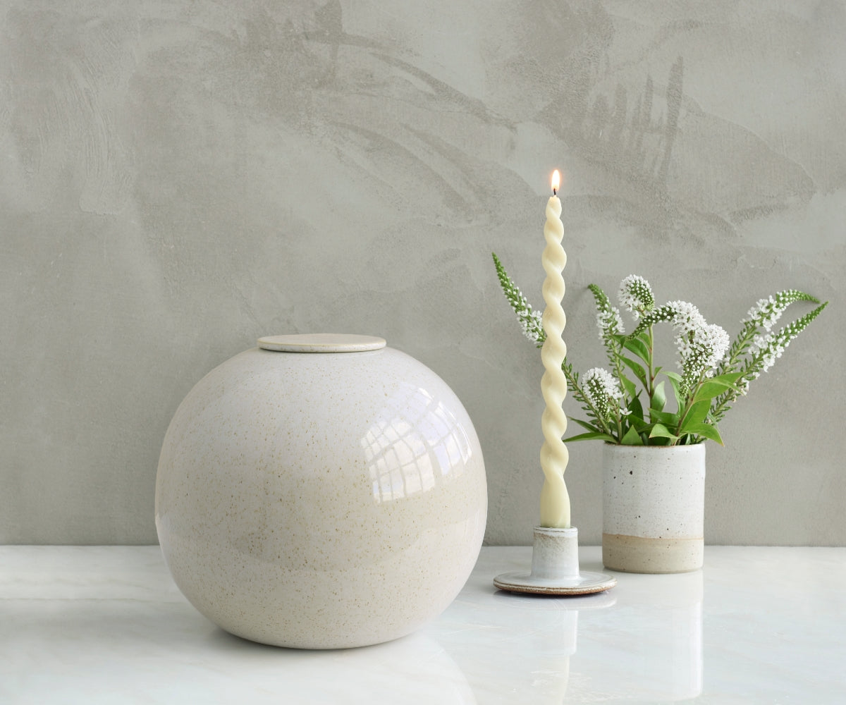 DIONA - handmade urn in white speckled ceramic White