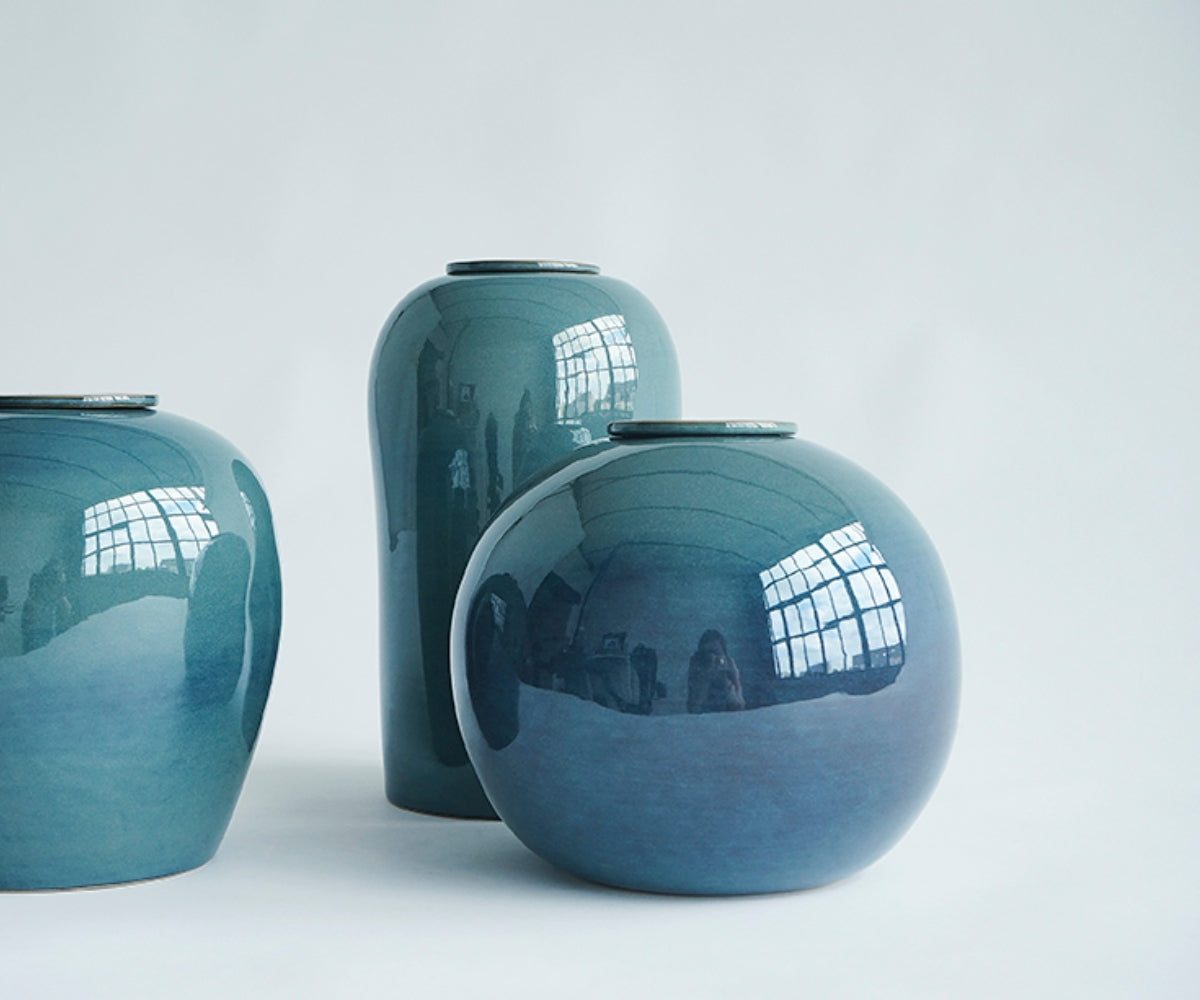 DIONA - handmade urn in green and blue ceramic Green Blue