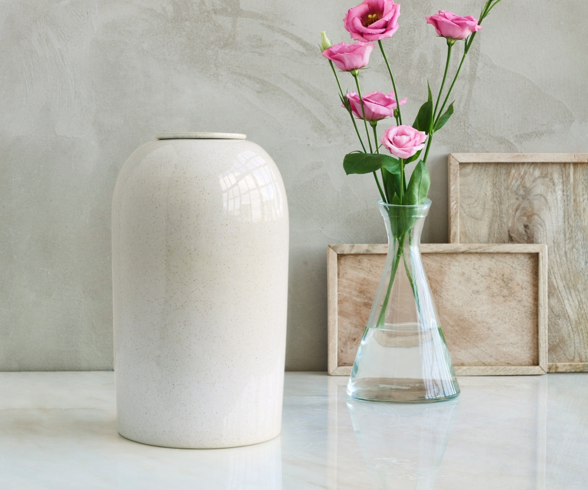 PELION - handmade urn in white speckled ceramic White