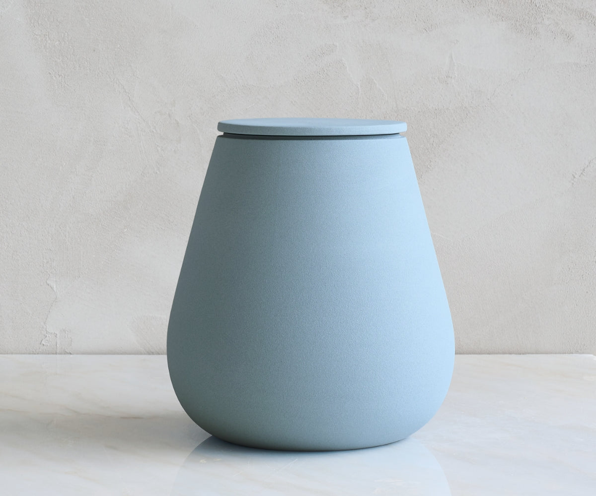 ATHOS - handmade eco urn in gray-blue engobe Grey Blue