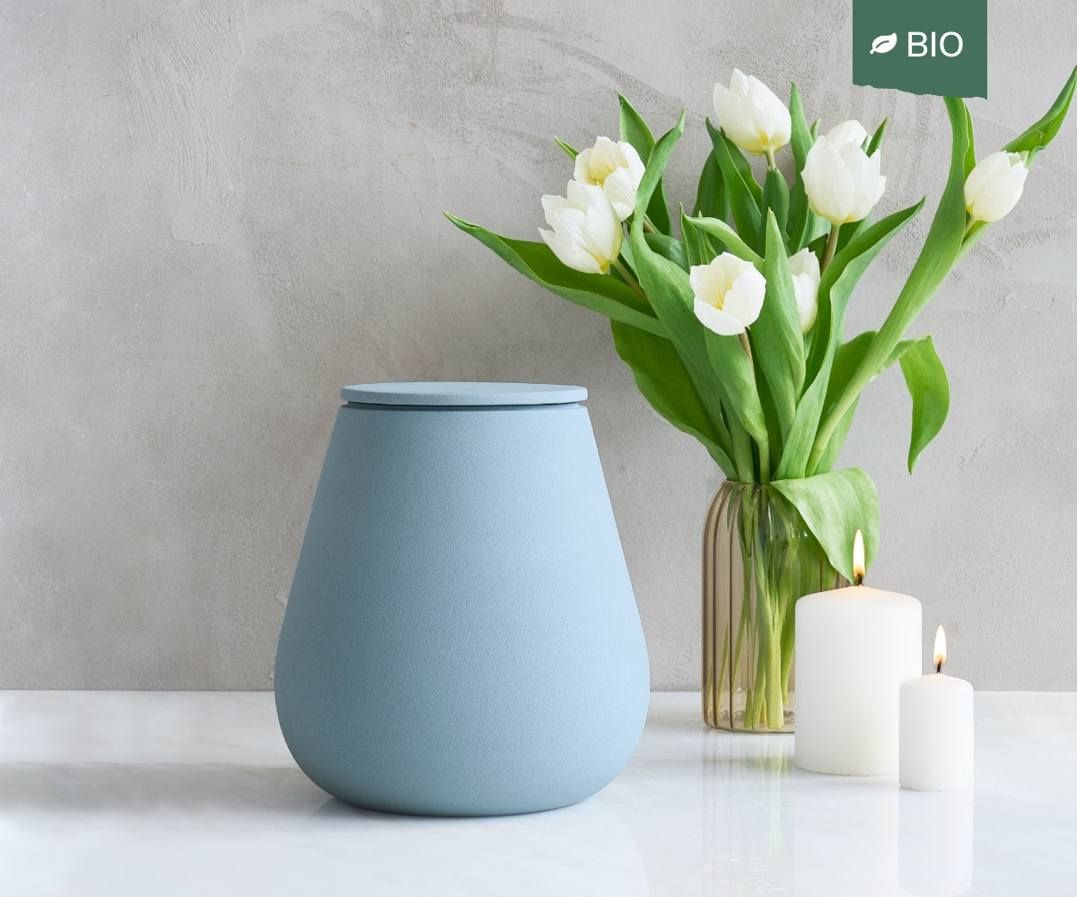 ATHOS - handmade eco urn in gray-blue engobe Grey Blue