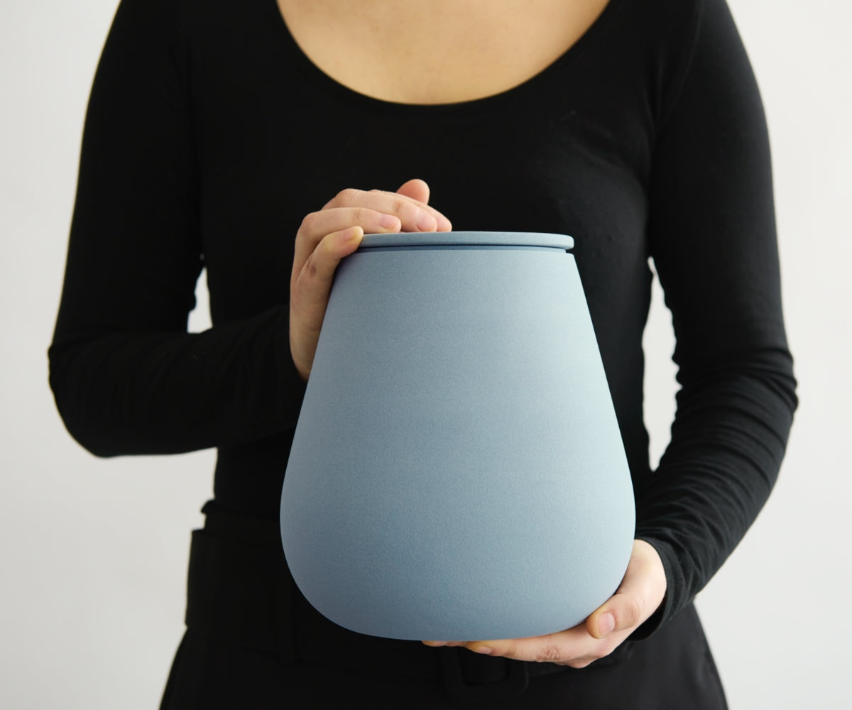 ATHOS - handmade eco urn in gray-blue engobe Grey Blue