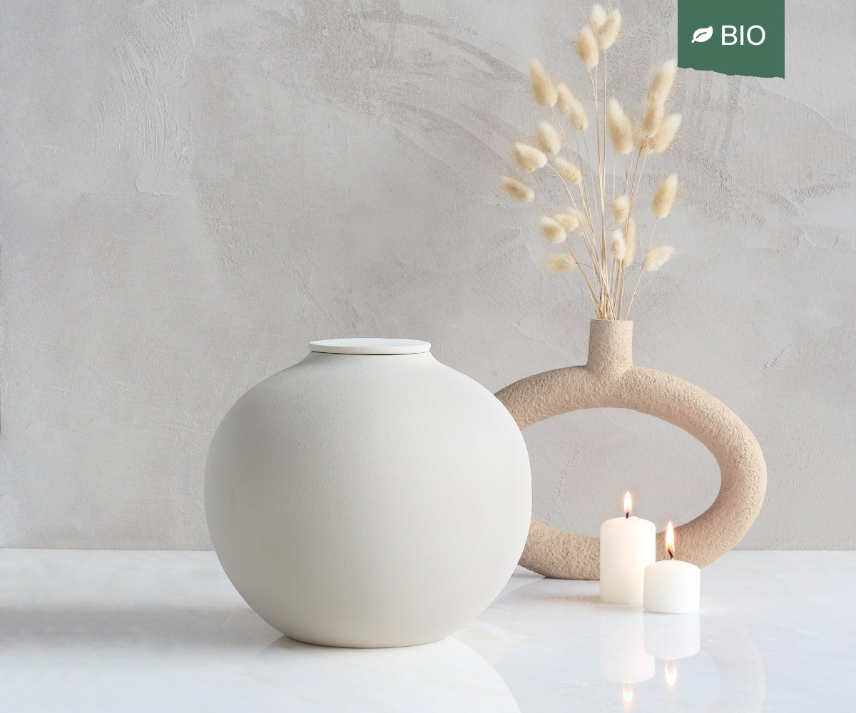 VEDA - handmade eco urn in soft beige engobe Beige