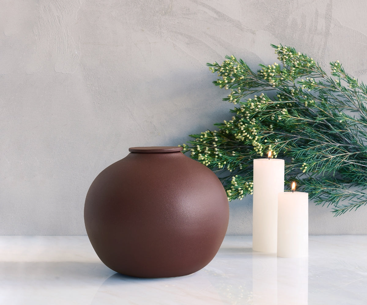 VEDA - handmade eco urn in reddish brown engobe Red Brown