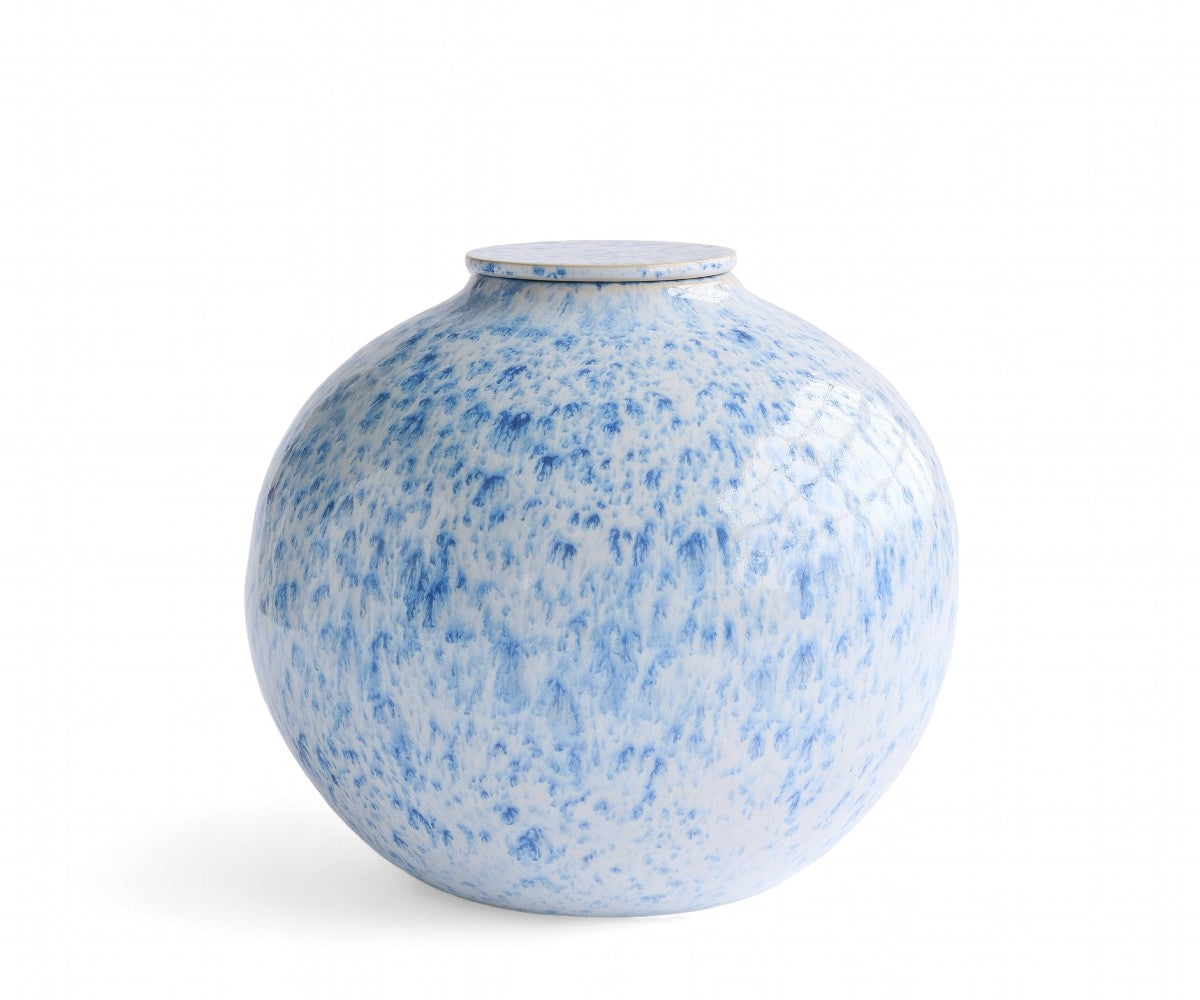 VEDA - handmade urn in white and blue speckled ceramic White Blue