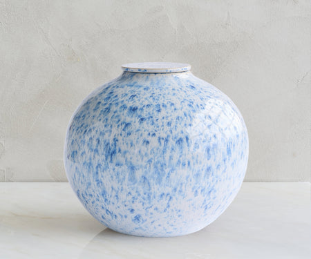 VEDA - handmade urn in white and blue speckled ceramic White Blue