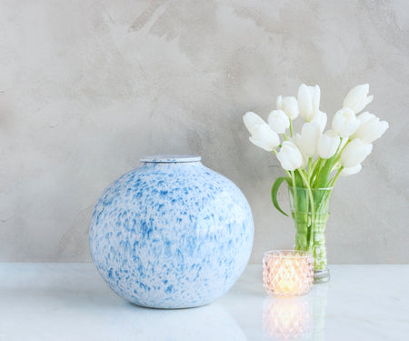 VEDA - handmade urn in white and blue speckled ceramic White Blue