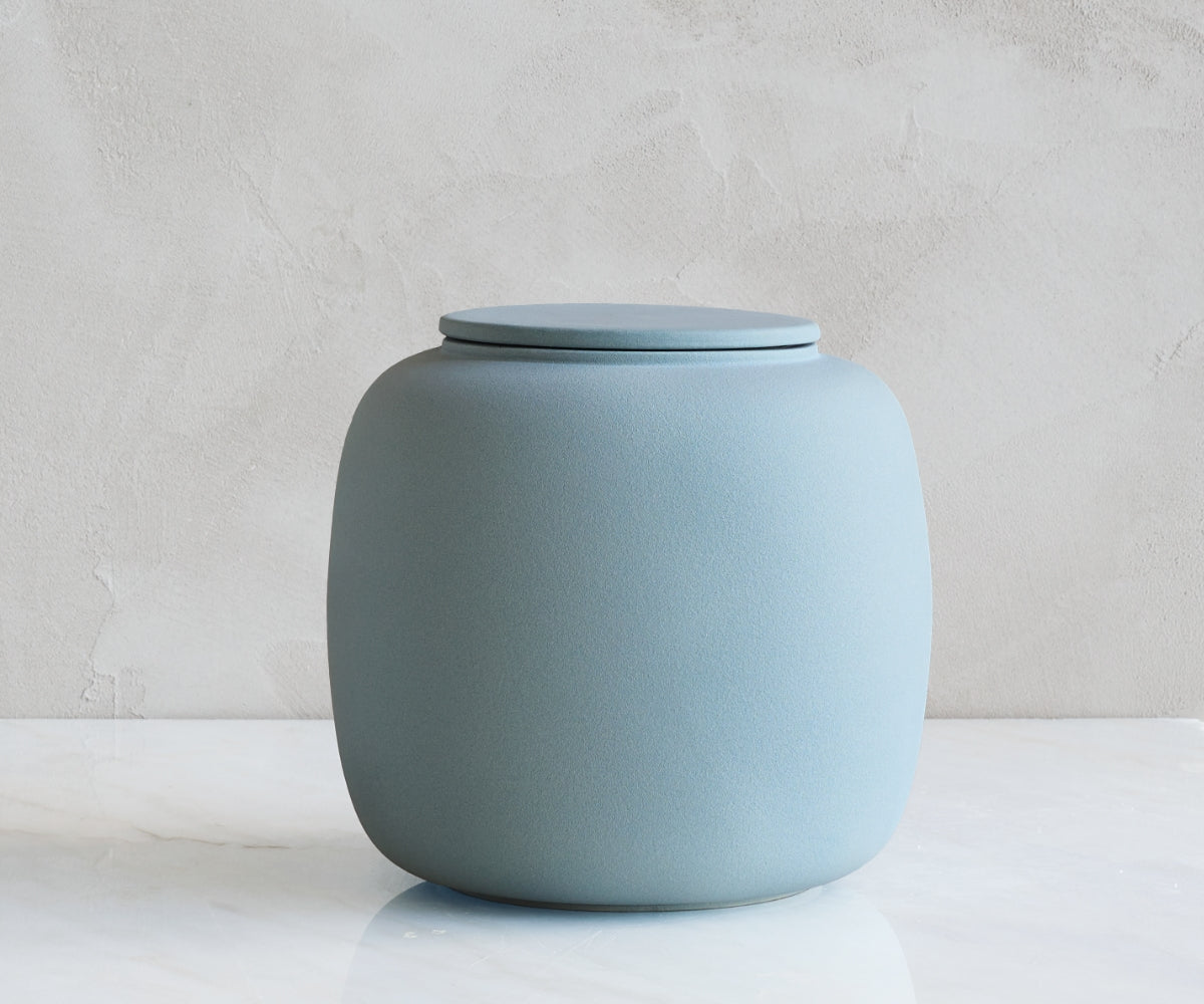 SERES - handmade eco urn in gray-blue engobe Grey Blue