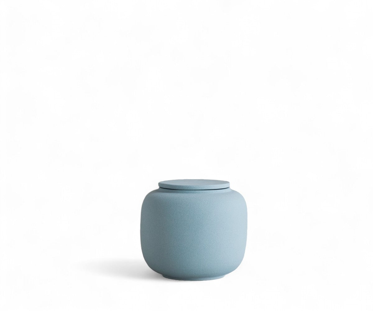 SERES small - handmade eco urn in gray-blue engobe Grey Blue