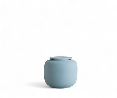 SERES small - handmade eco urn in gray-blue engobe Grey Blue