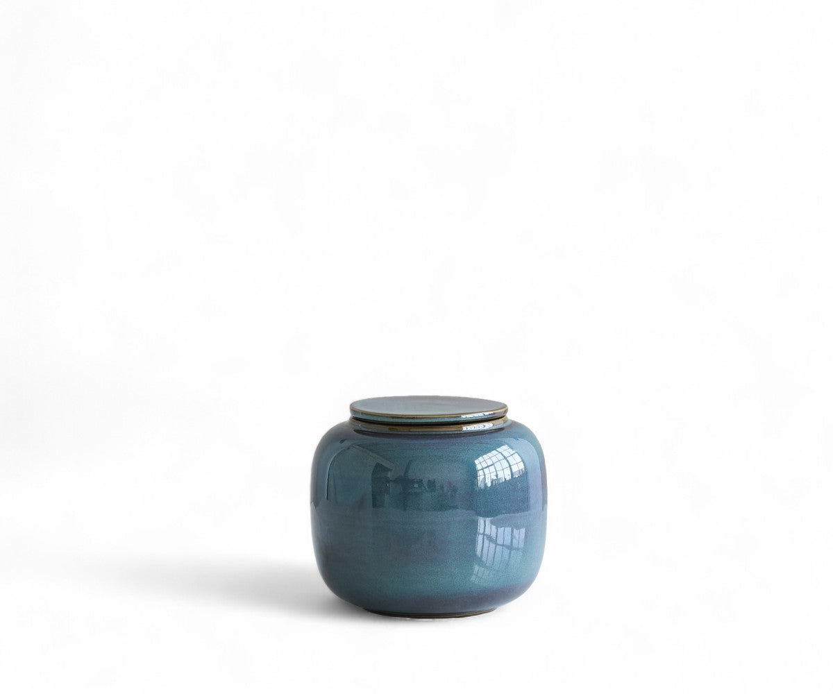 SERES small - handmade urn in green and blue ceramic Green Blue