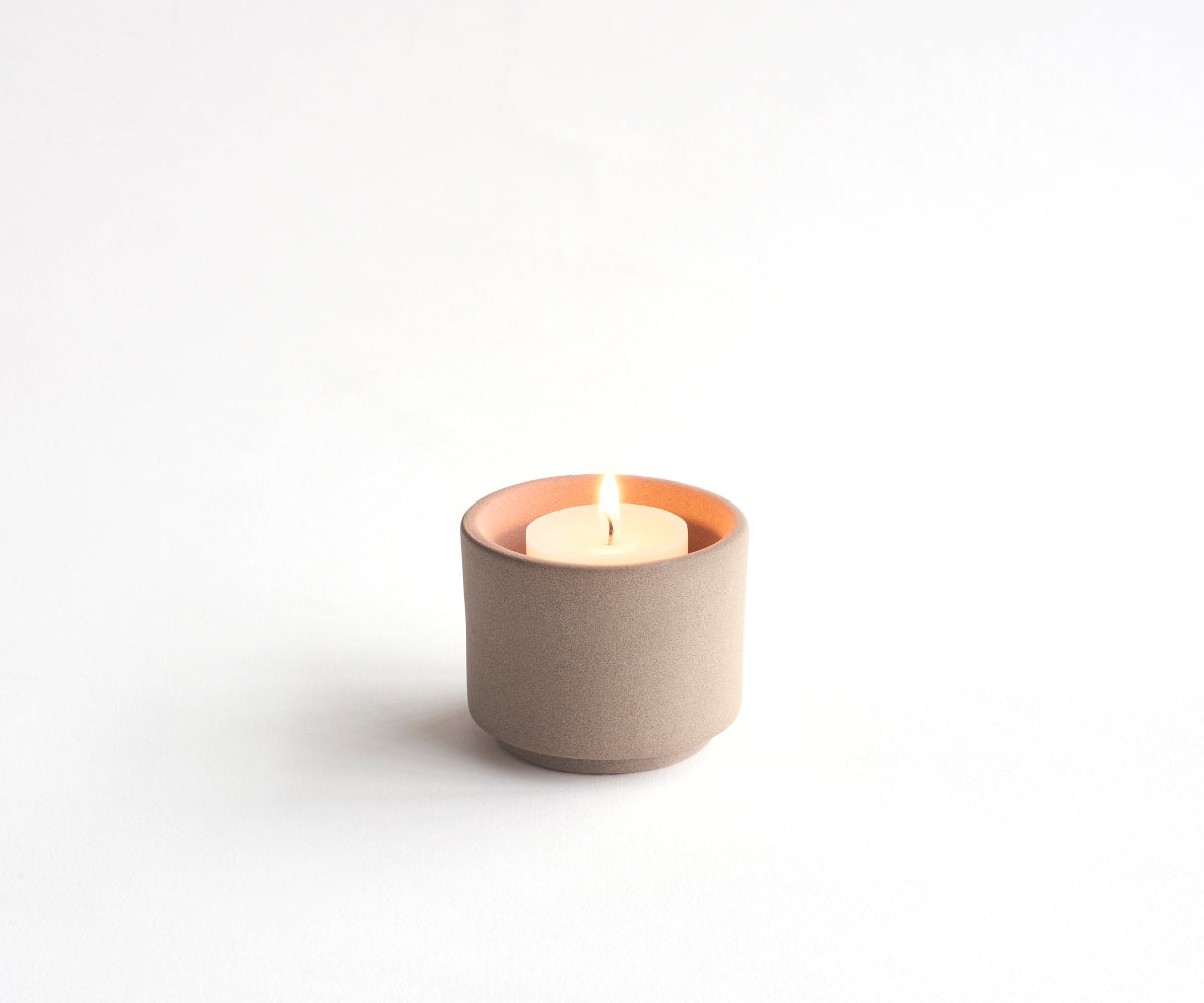 HELIOS - handmade mini urn with tea light holder in sand engobe Sand-colored