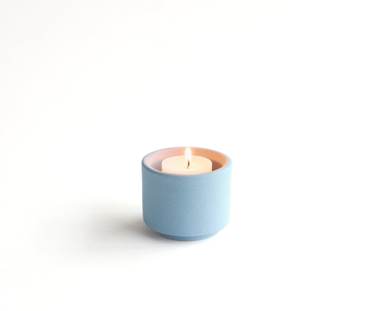 HELIOS - handmade mini urn with tea light holder in gray-blue engobe Grey Blue