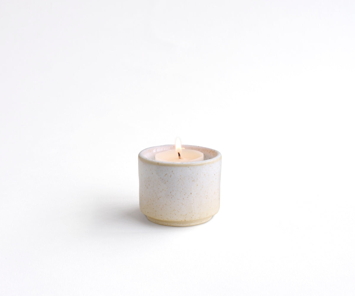 HELIOS - handmade mini urn with tea light holder in white speckled ceramic White