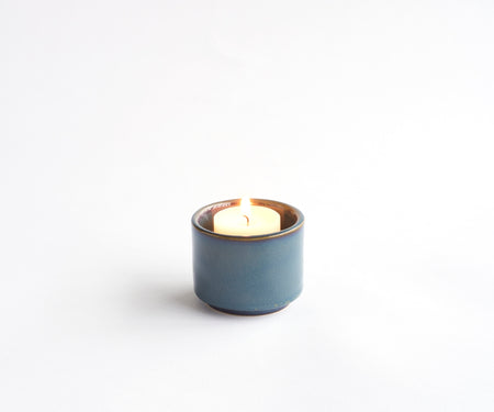 HELIOS - handmade mini urn with tea light holder in green and blue ceramic Green Blue