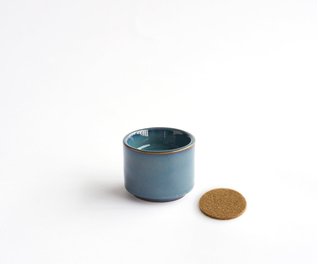 HELIOS - handmade mini urn with tea light holder in green and blue ceramic Green Blue