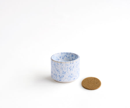 HELIOS - handmade mini urn with tea light holder in white and blue speckled ceramic White Blue