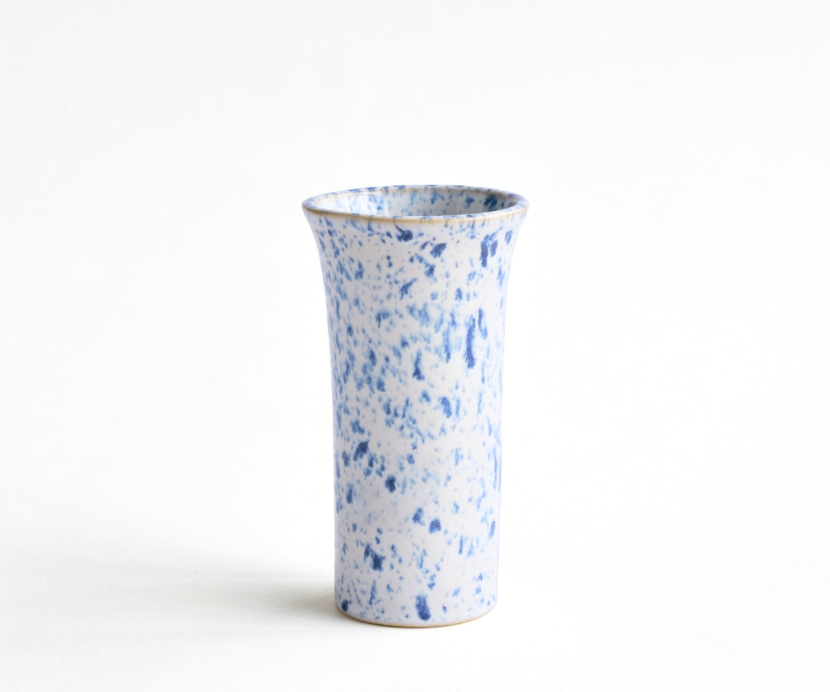 TULIPA - handmade vase in white and blue speckled ceramic White Blue